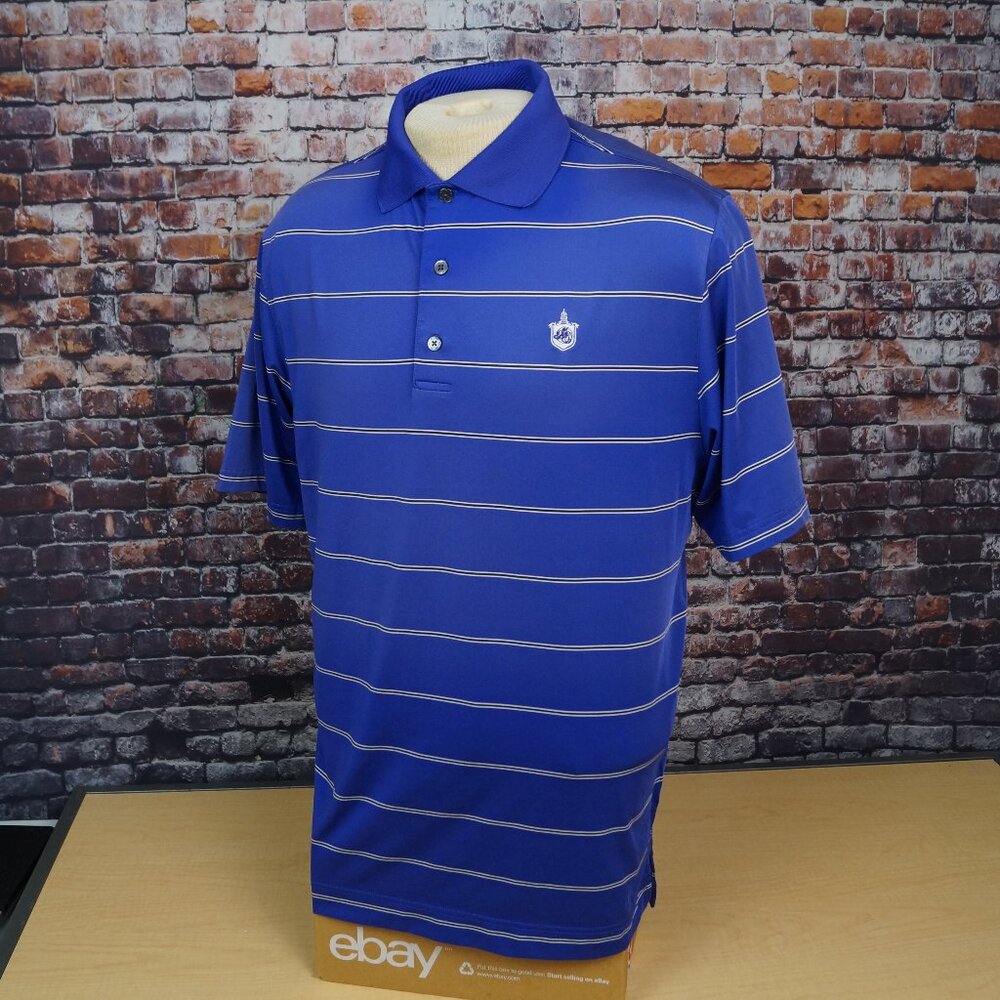 Footjoy Polo Golf Shirt Purple White Stripe Stretch Short Sleeve Mens M Medium